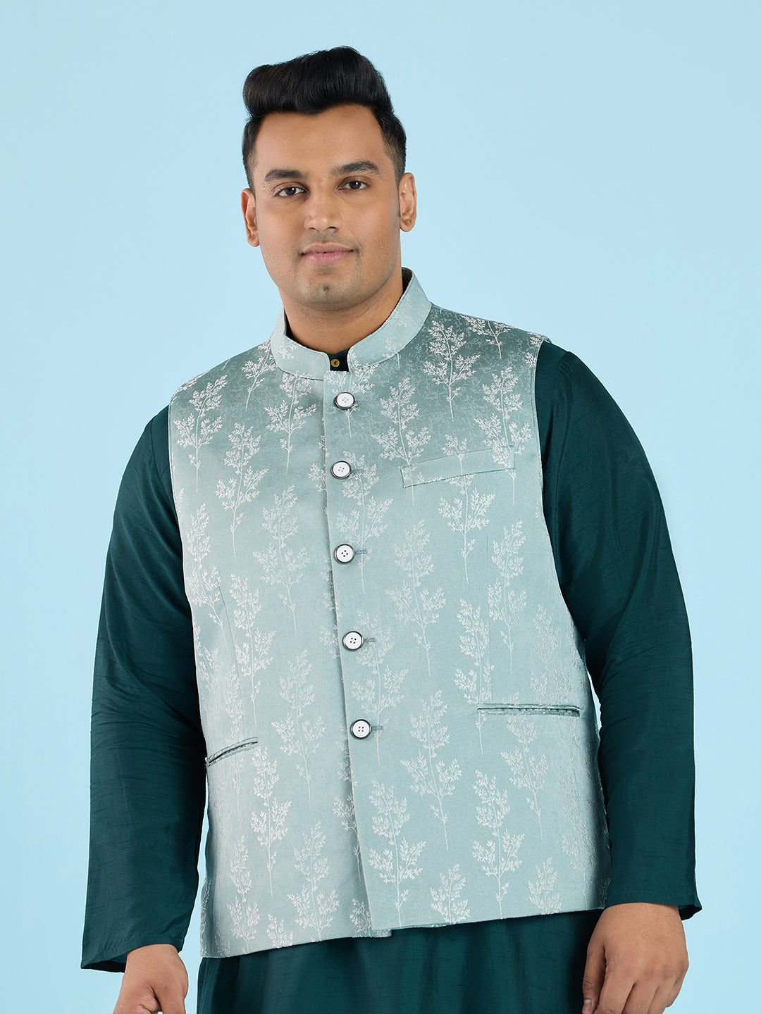 Get Plus Size Plus Size Jacquard Bandgala Waistcoat XL-7XL for - Main Image
