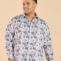 Plus Size Yin-Yang Leaf Panache Print Stretch Satin Shirt | XL-7XL