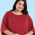 Plus Size Red Blouson Sleeve Shimmer Top | XL-7XL