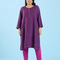 Plus Size Solid Purple Pin Tuck Slub Kurta | XL-7XL