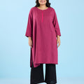 Plus Size Solid Pink Pin Tuck Slub Kurta | XL-7XL