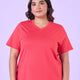 Plus Size Coral Pink V Neck T-Shirt | XL-7XL