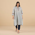 Plus Size Offwhite And Blue Printed Cotton Kurta | XL-7XL