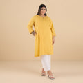 Plus Size Solid Yellow Pin Tuck Slub Kurta | XL-7XL