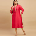 Plus Size Bright Red Embroidered Kurta | XL-7XL