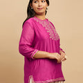 Plus Size Silk Embroidered Short Kurti | XL-7XL