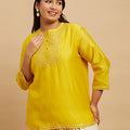 Plus Size Silk Embroidered Short Kurti | XL-7XL