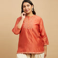 Plus Size Silk Embroidered Short Kurti | XL-7XL