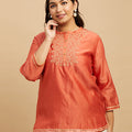 Plus Size Silk Embroidered Short Kurti | XL-7XL