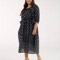 Plus Size Black Polka Georgette Dress | XL-7XL