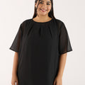 SOLID BLACK TOP WITH PLEATED NECKLINE | XL-7XL