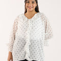Polka Dot White Ruffle Neckline Top | XL-7XL