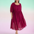 Plus Size Wine Tiered Georgette Dress | XL-7XL