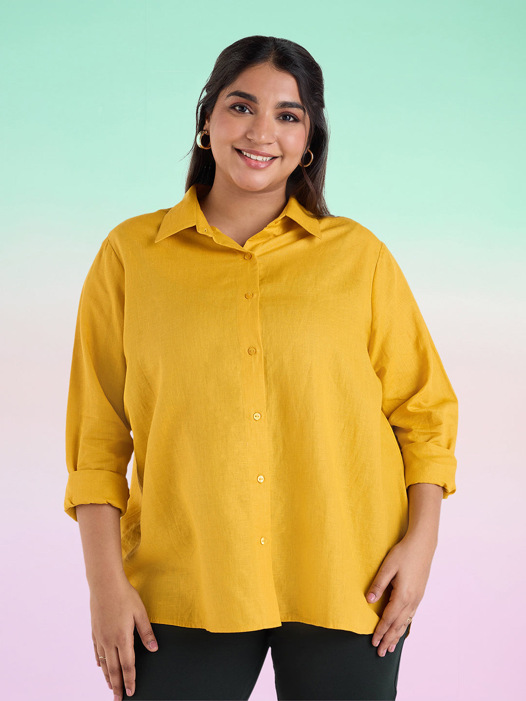 Womens Tops Yellow Blouse Long Sleeve Women Button Down Shirt Long