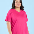 Plus Size Pink V Neck T-Shirt | XL-7XL