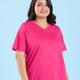 Plus Size Pink V Neck T-Shirt | XL-7XL
