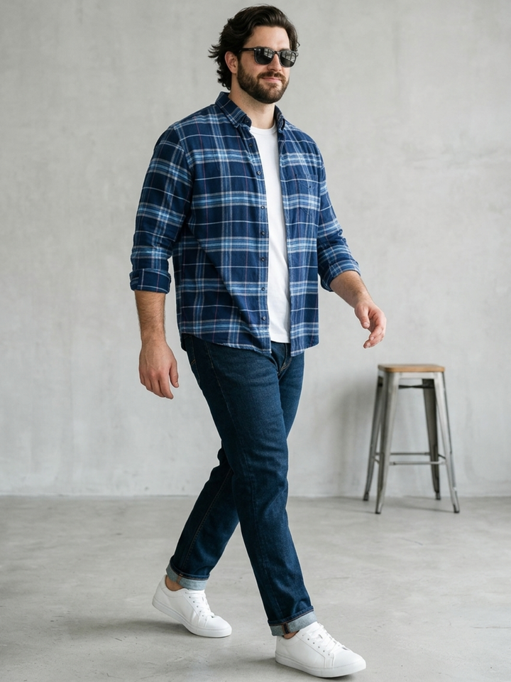 PLUS SIZE MEN INDIGO CHECK SHIRT| XL-7XL