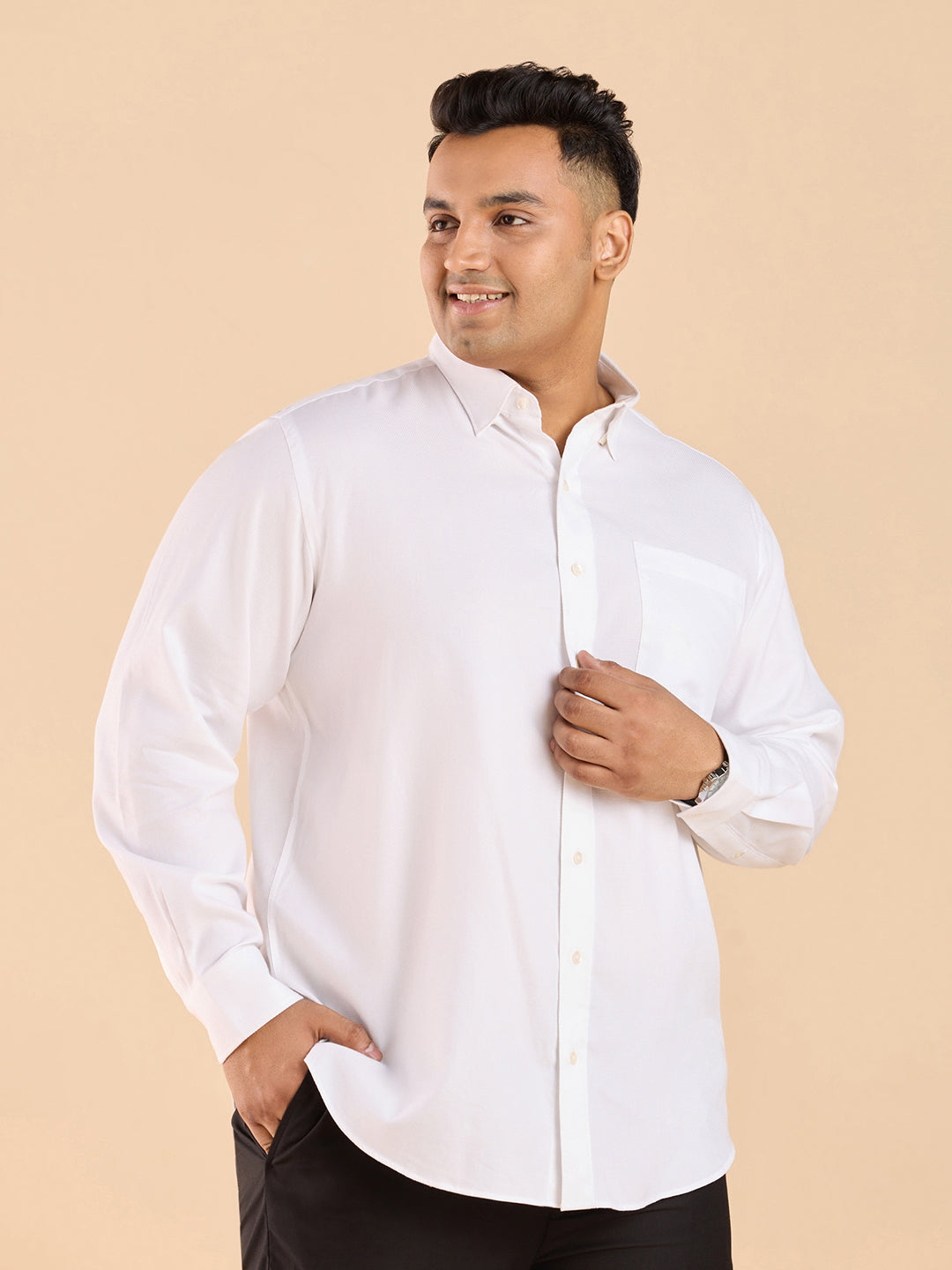 Plus Size Monochrome White Stretch Satin Shirt Plus Size Monochrome White Stretch Satin Shirt