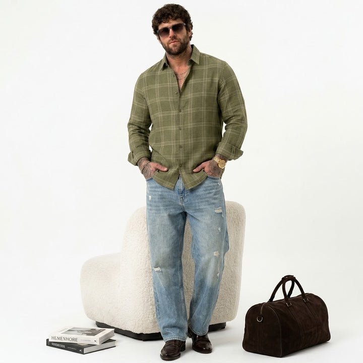 PLUS SIZE LINEN CHECK SHIRT FOR MEN | XL-7XL