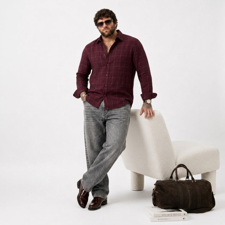 PLUS SIZE LINEN CHECK SHIRT FOR MEN | XL-7XL