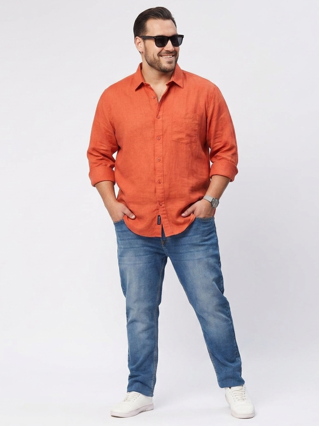 PLUS SIZE SOLID COTTON LINEN SHIRT FOR MEN | XL-7XL