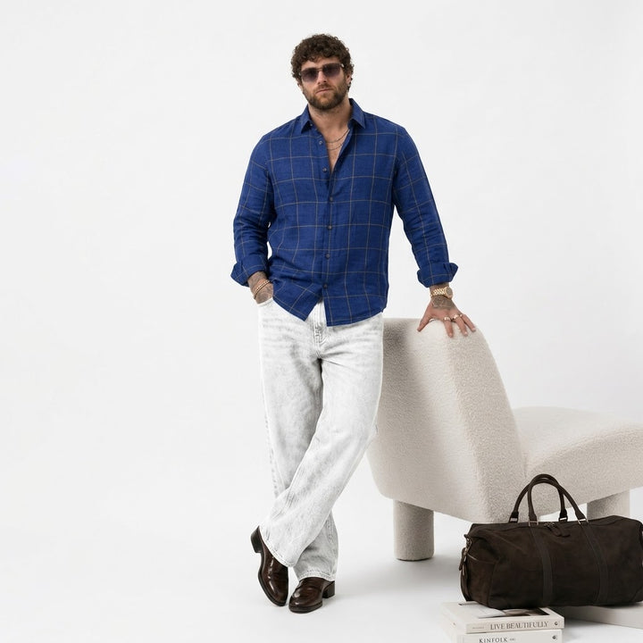 PLUS SIZE LINEN CHECK SHIRT FOR MEN | XL-7XL