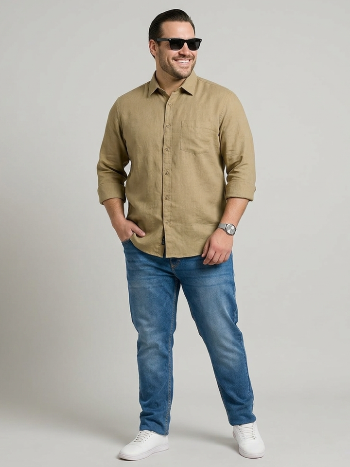 PLUS SIZE SOLID COTTON LINEN SHIRT | XL-7XL