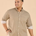 Plus Size Retro Tile Print Twill Stretch Shirt | XL-7XL