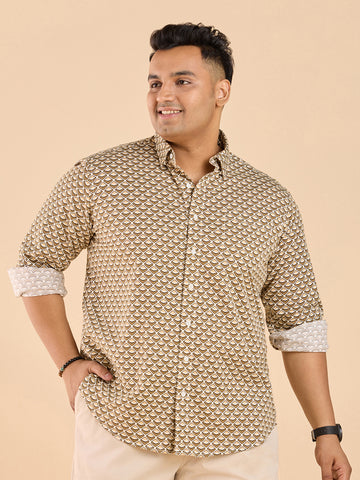 Retro Tile Print Twill Stretch Shirt