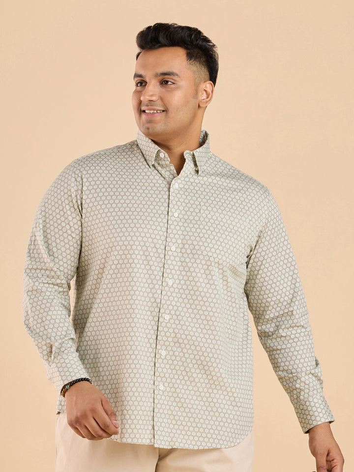 Hexagon Geo Print Twill Stretch Shirt