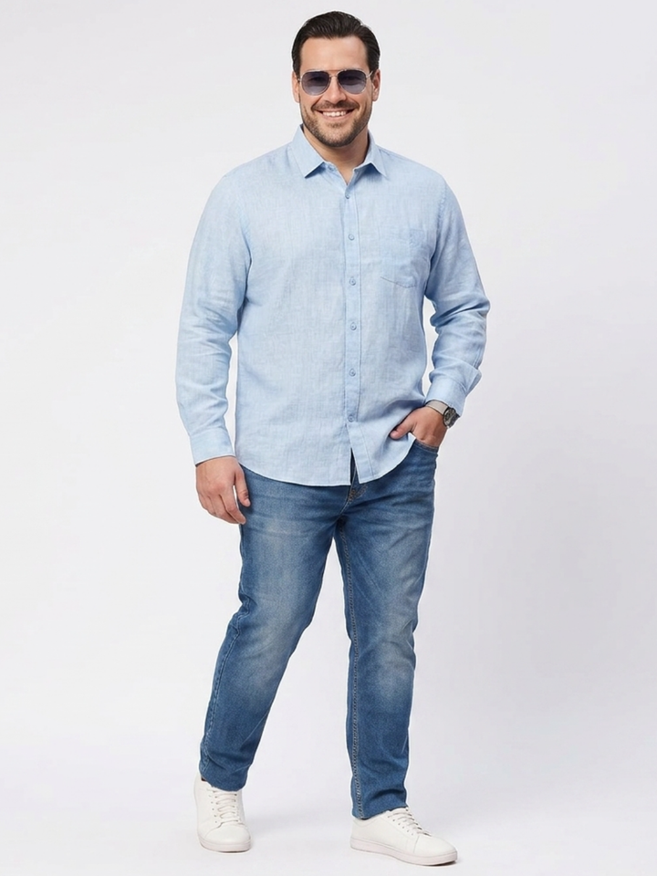 PLUS SIZE SOLID COTTON LINEN SHIRT | XL-7XL