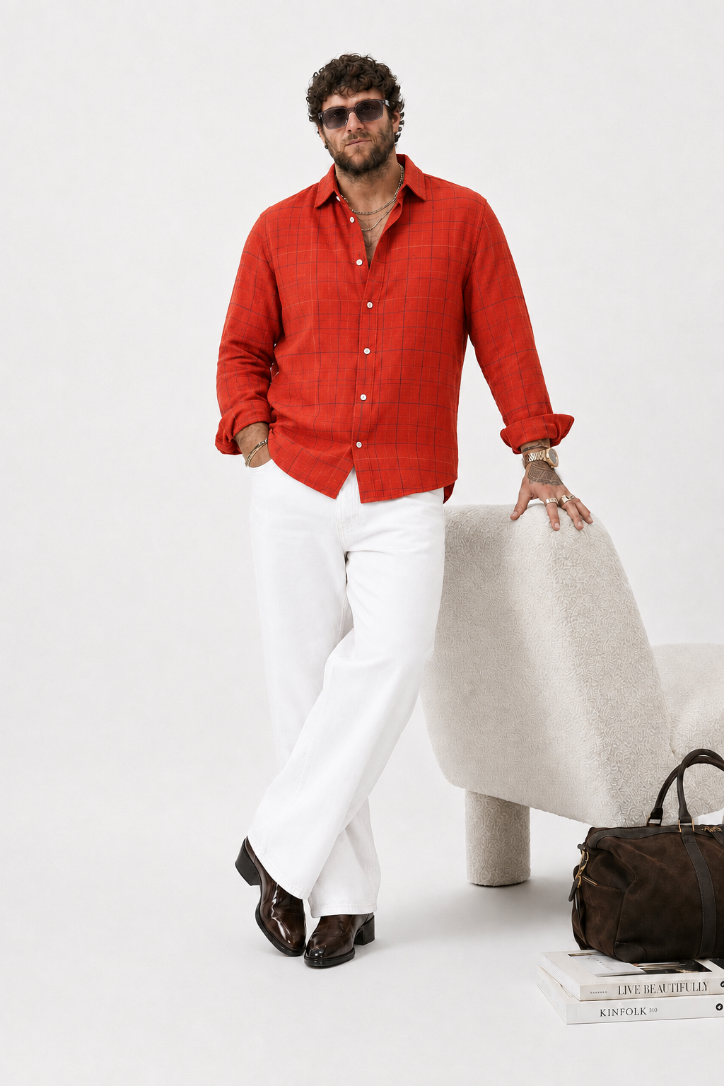 PLUS SIZE LINEN CHECK SHIRT FOR MEN | XL-7XL