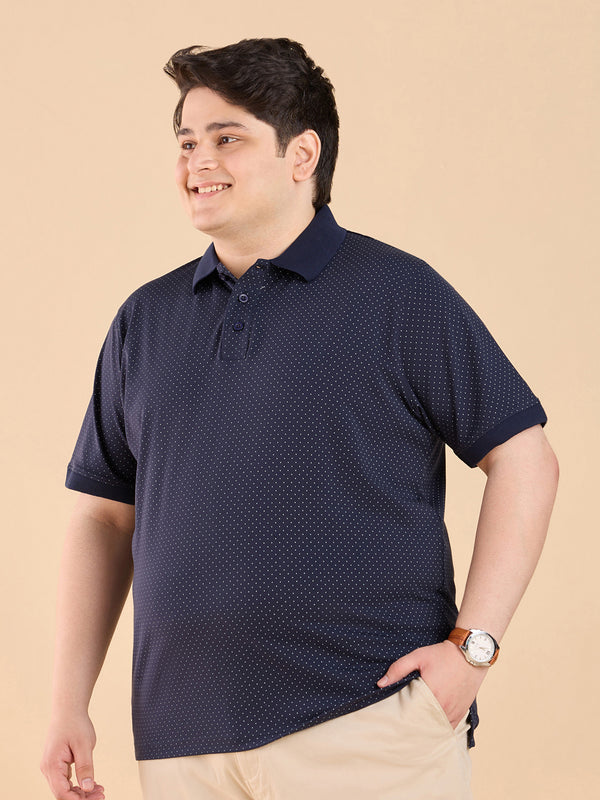 Plus Size Premium Polka Printed Stretch Polo T-Shirt | XL-7XL