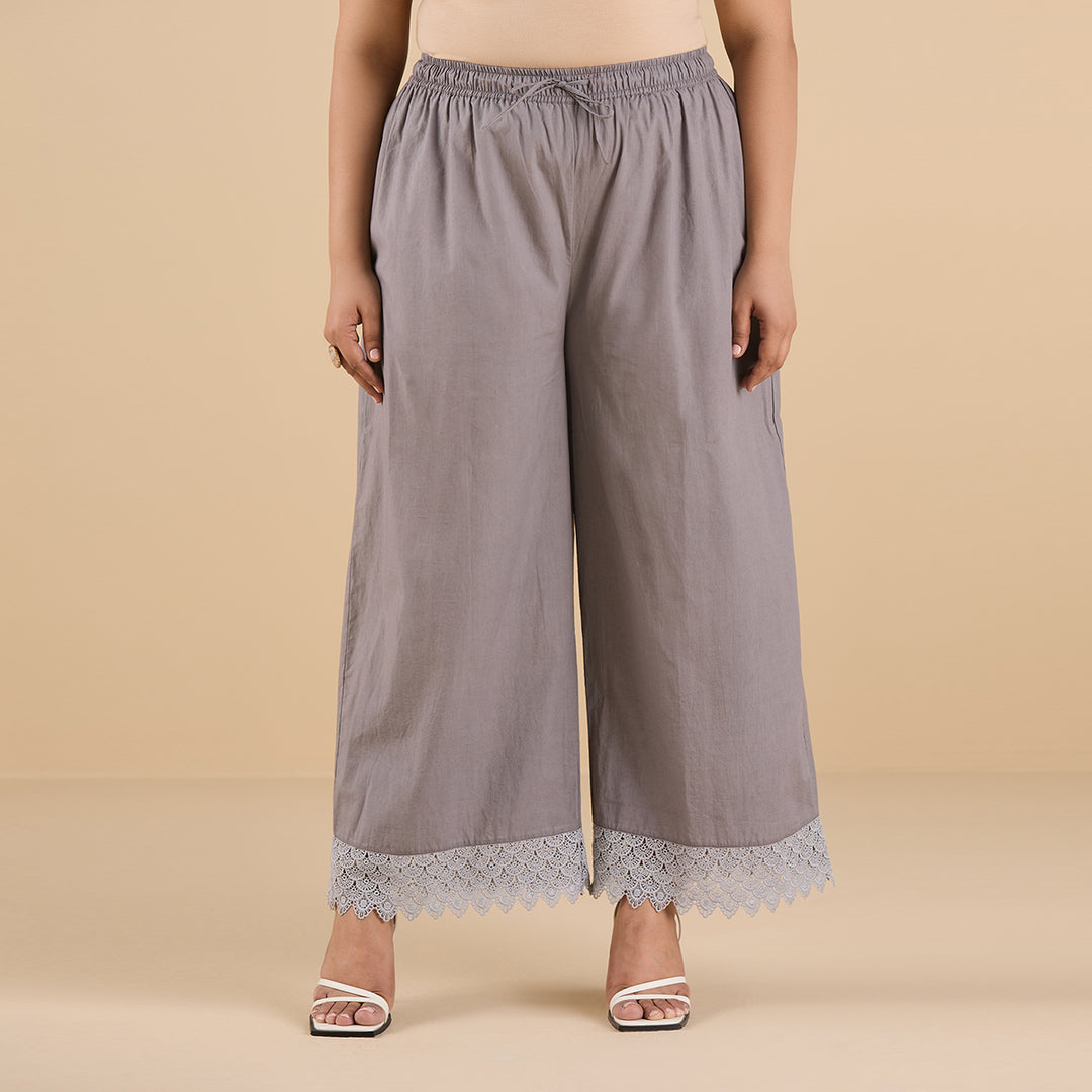 Get Plus Size Plus Size Solid Palazzo With Lace XL-7XL for WOMEN