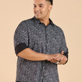 Plus Size Monochrome Paisley Print Stretch Satin Shirt | XL-7XL