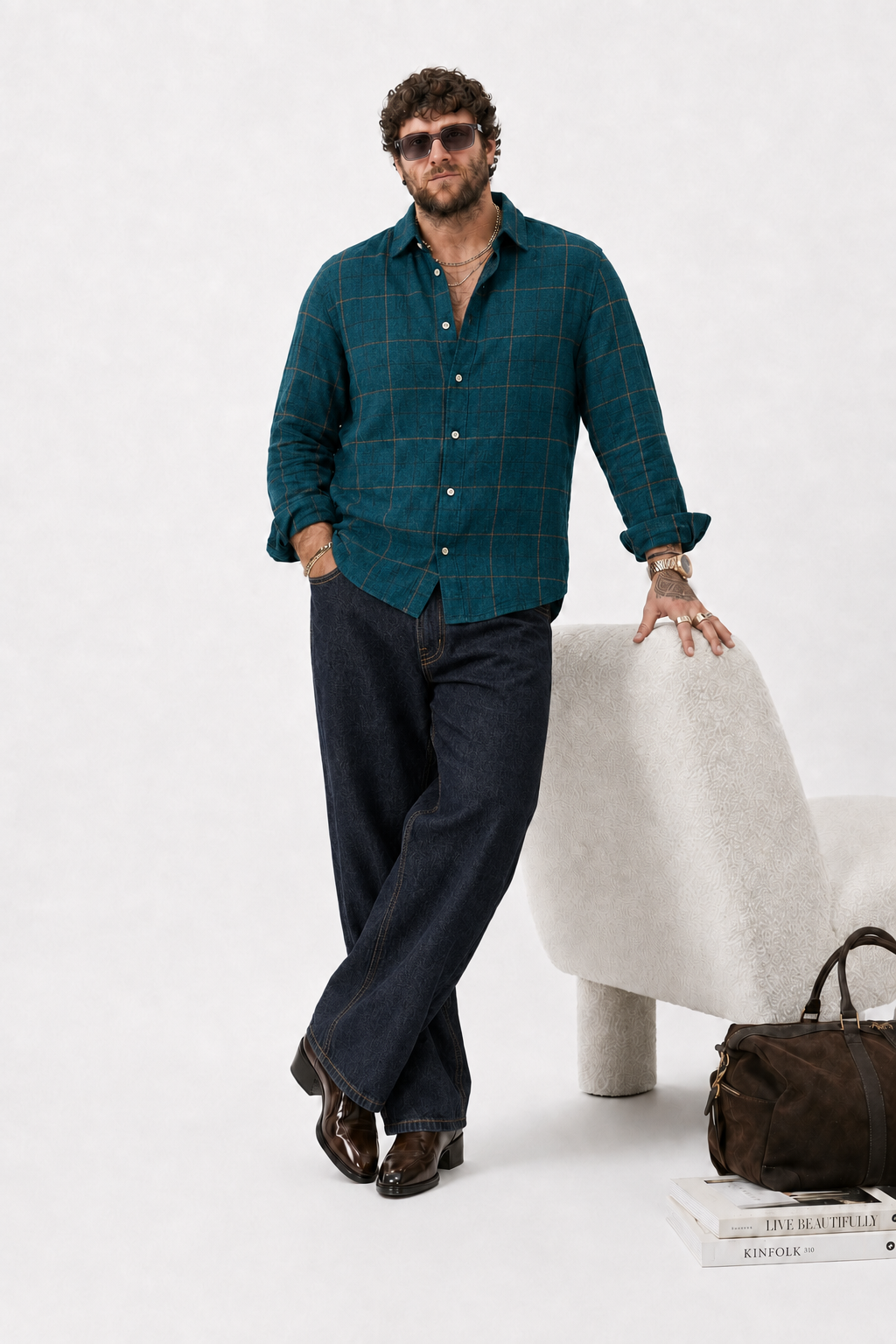 PLUS SIZE LINEN CHECK SHIRT FOR MEN | XL-7XL