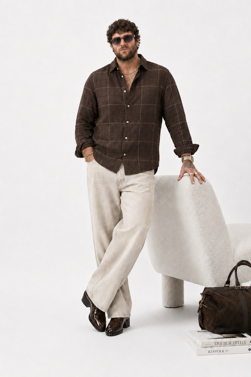 PLUS SIZE LINEN CHECK SHIRT FOR MEN | XL-7XL