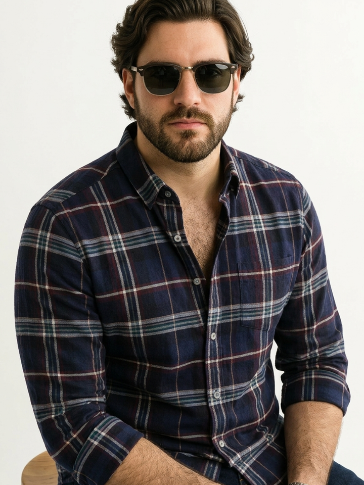 PLUS SIZE MEN INDIGO CHECK SHIRT| XL-7XL