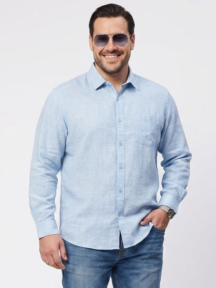 PLUS SIZE SOLID COTTON LINEN SHIRT | XL-7XL