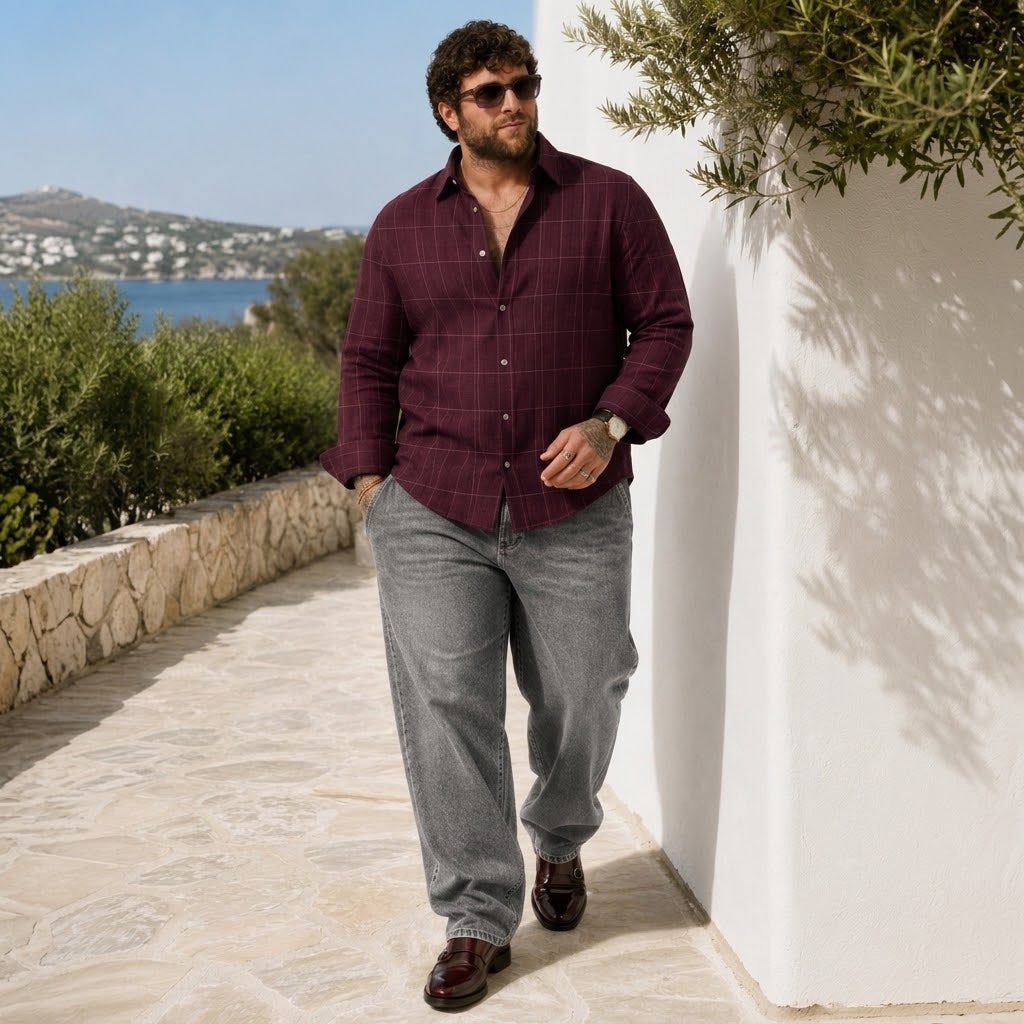 PLUS SIZE LINEN CHECK SHIRT FOR MEN | XL-7XL