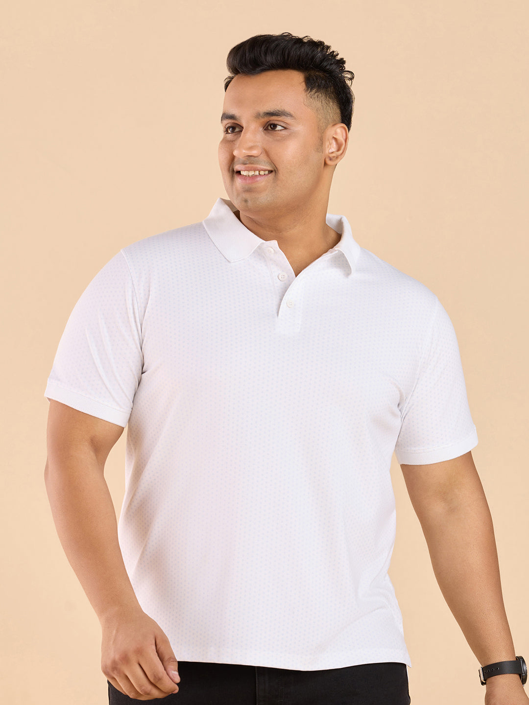 Premium Ditsy Geo Printed Stretch Polo T-Shirt