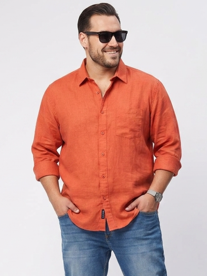 PLUS SIZE SOLID COTTON LINEN SHIRT FOR MEN | XL-7XL