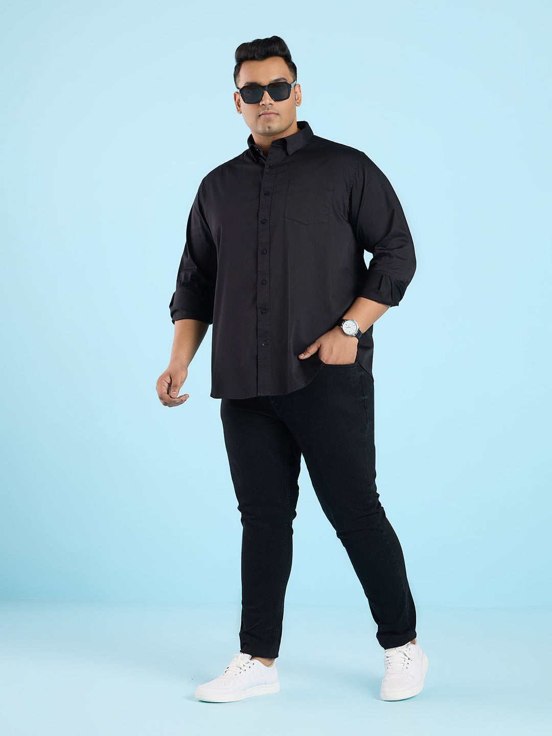 Monochrome Black Stretch Satin Shirt