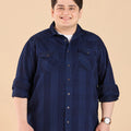Plus Size Contemporary Plaid Indigo Shirt | XL-7XL