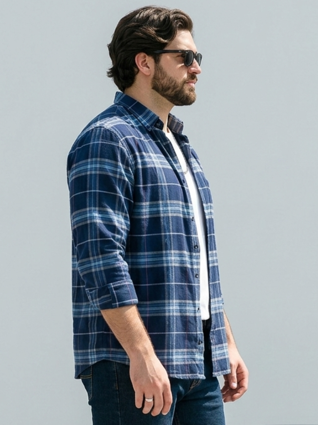 PLUS SIZE MEN INDIGO CHECK SHIRT| XL-7XL