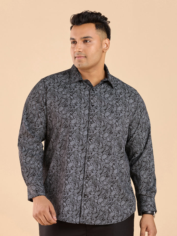 Monochrome Paisley Print Stretch Satin Shirt