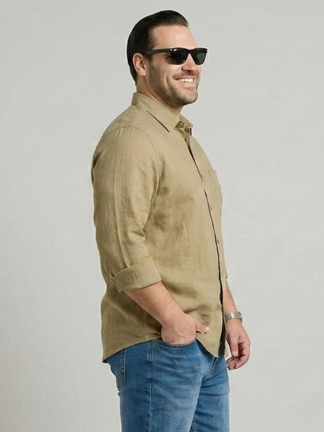 PLUS SIZE SOLID COTTON LINEN SHIRT | XL-7XL