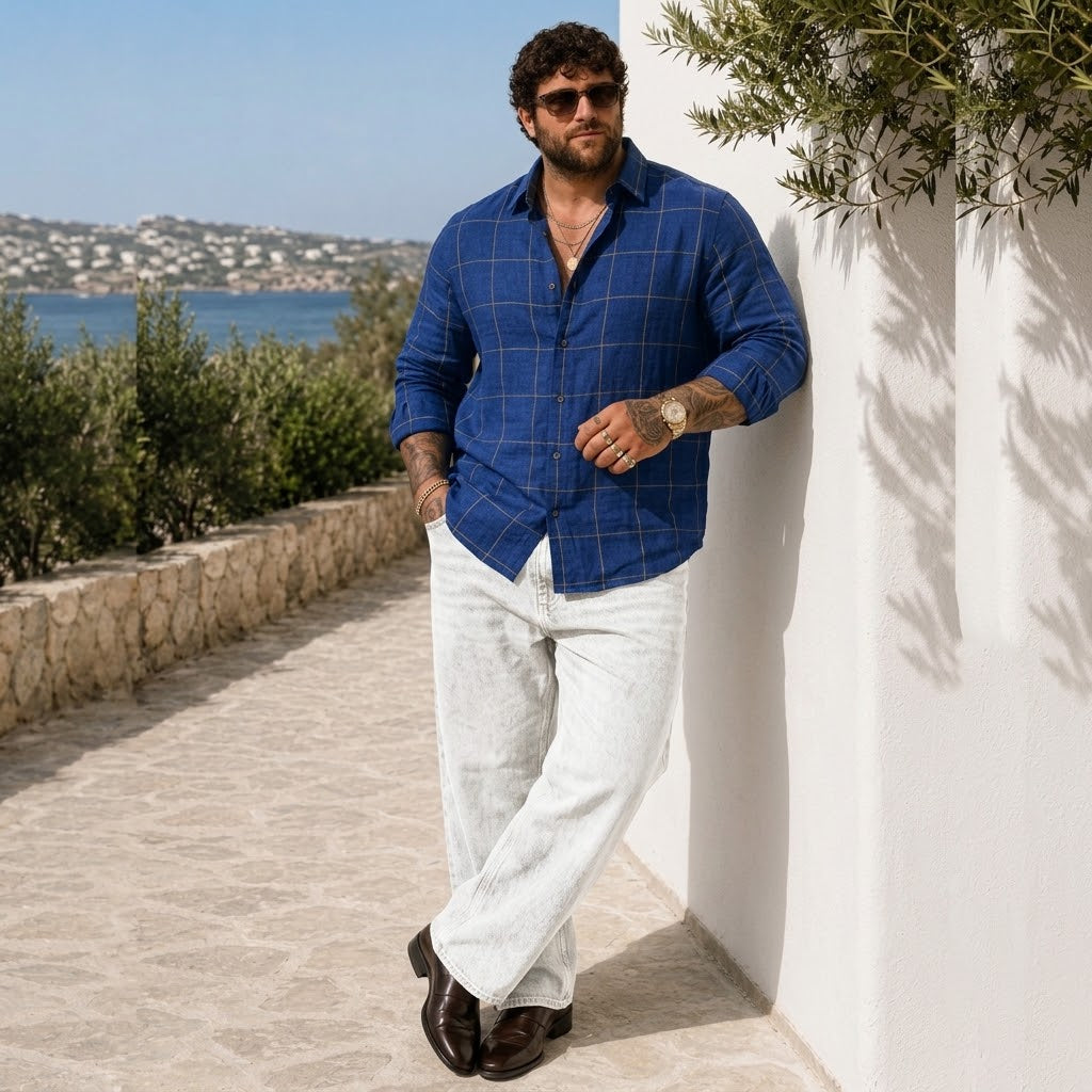 PLUS SIZE LINEN CHECK SHIRT FOR MEN | XL-7XL
