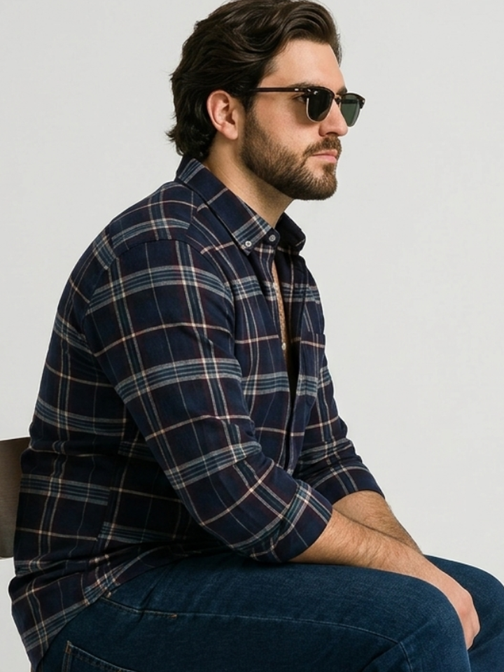 PLUS SIZE MEN INDIGO CHECK SHIRT| XL-7XL