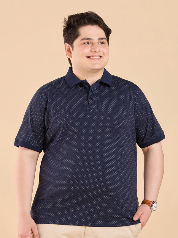 Plus Size Premium Polka Printed Stretch Polo T-Shirt | XL-7XL
